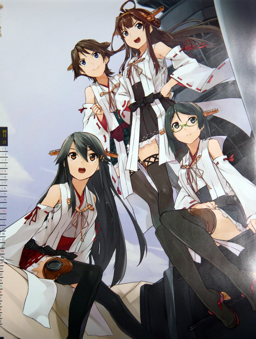 kongou, haruna, hiei, kirishima, kongou kai ni, and 3 more (kantai collection) drawn by konishi_(koconatu)