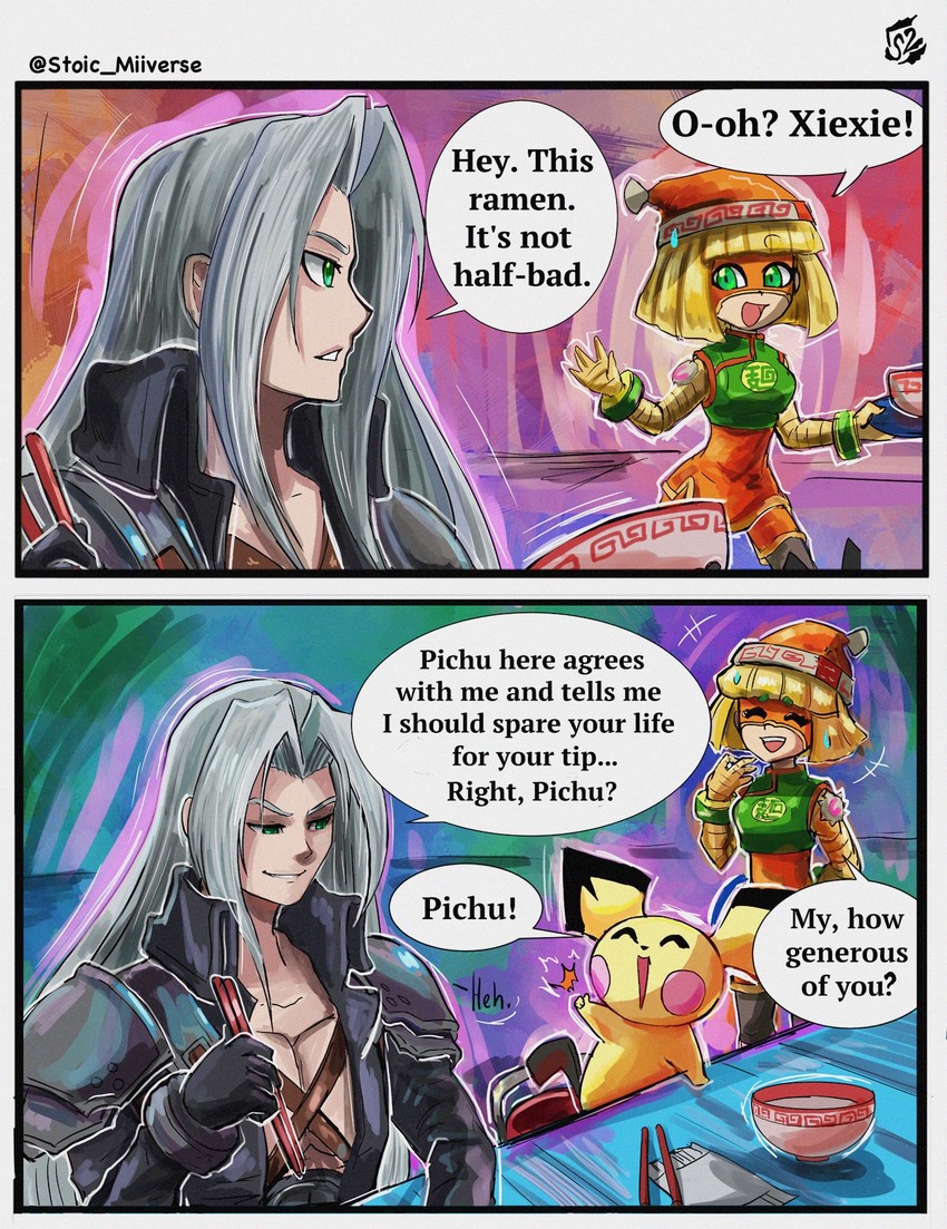 sephiroth, pichu, and min min (pokemon and 4 more) drawn by stoic_seraphim