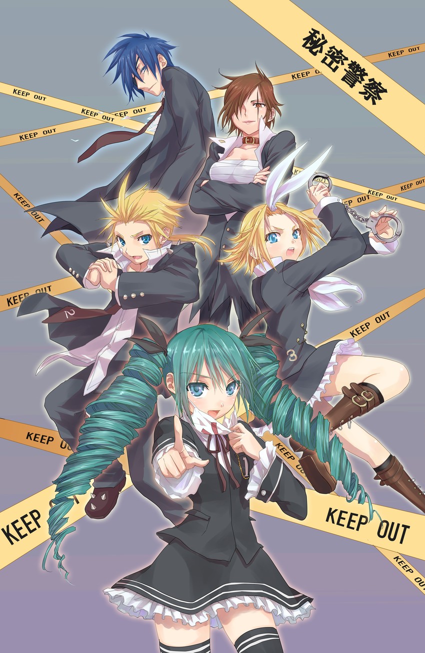 hatsune miku, kagamine rin, kagamine len, kaito, and meiko (vocaloid and 1 more) drawn by mugitarou