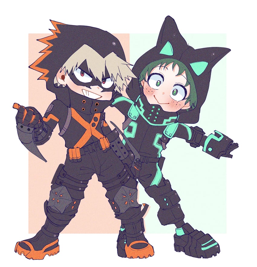 midoriya izuku and bakugou katsuki (boku no hero academia) drawn by rapiko