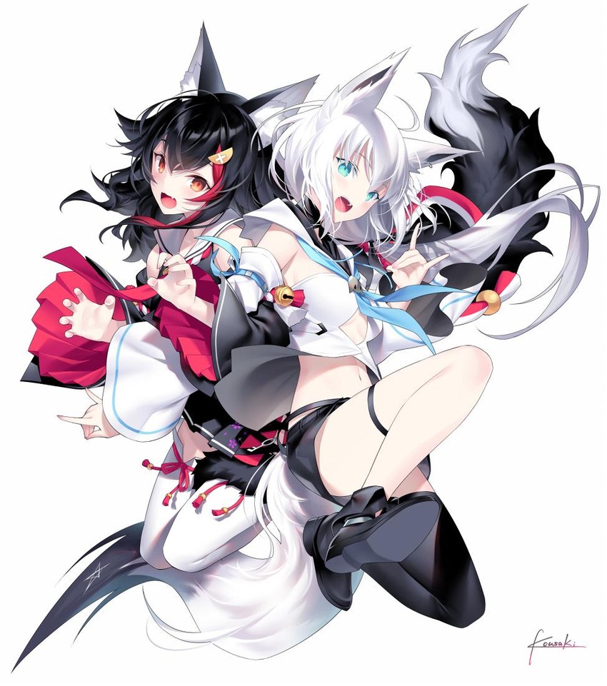 shirakami fubuki and ookami mio (hololive) drawn by kousaki_rui