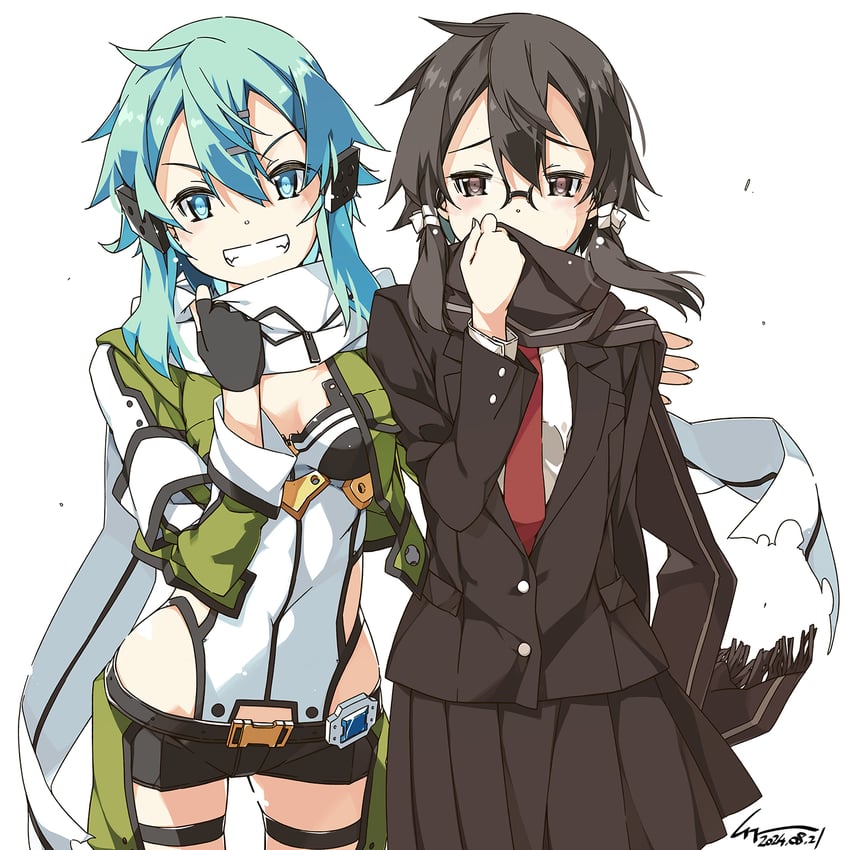 sinon and asada shino (sword art online) drawn by shikei