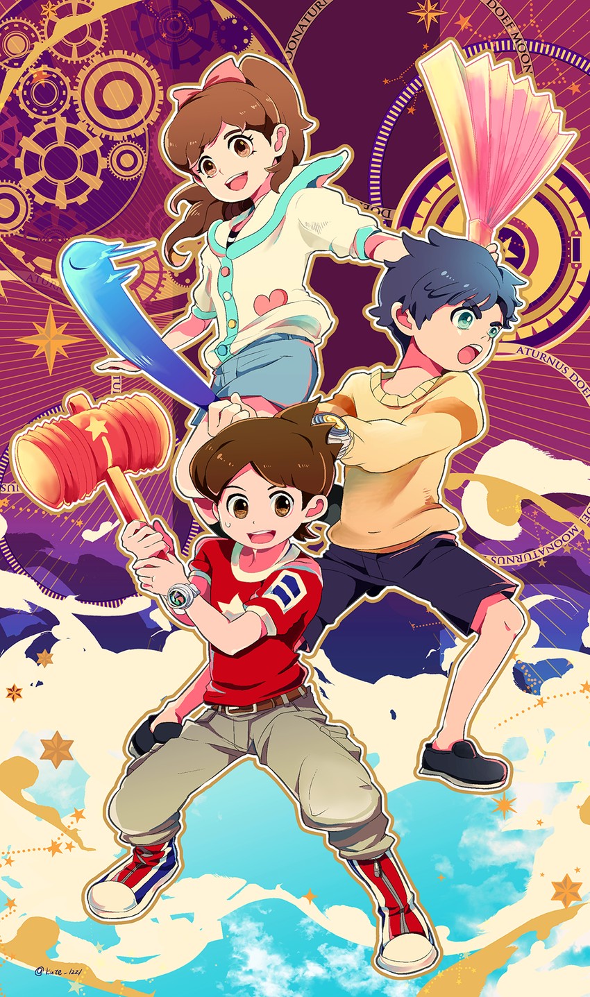 amano keita, kodama fumika, and shimomachi shin (youkai watch and 1 more) drawn by fukumino85