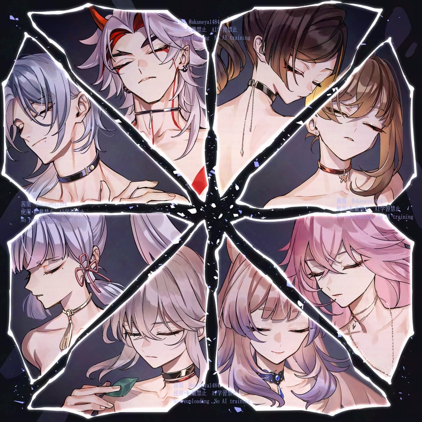 yae miko, kamisato ayaka, sangonomiya kokomi, kaedehara kazuha, yoimiya, and 3 more (genshin impact) drawn by ojo_aa
