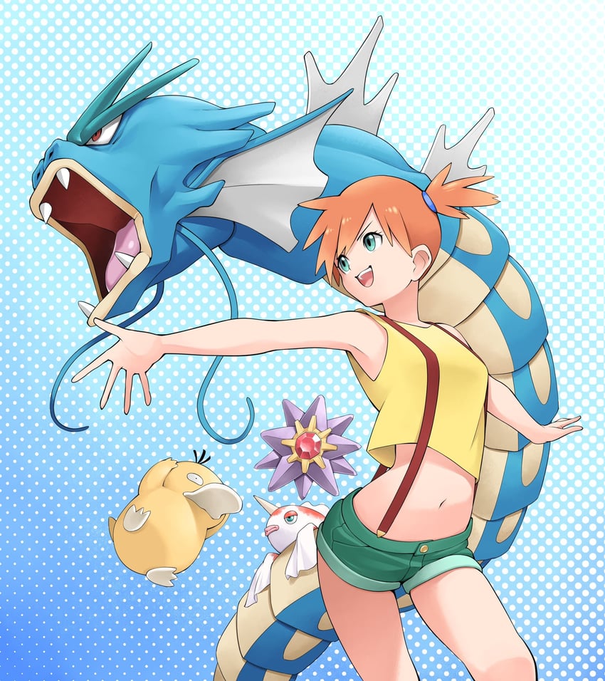 misty, psyduck, gyarados, starmie, and goldeen (pokemon) drawn by izumida_fuyuki
