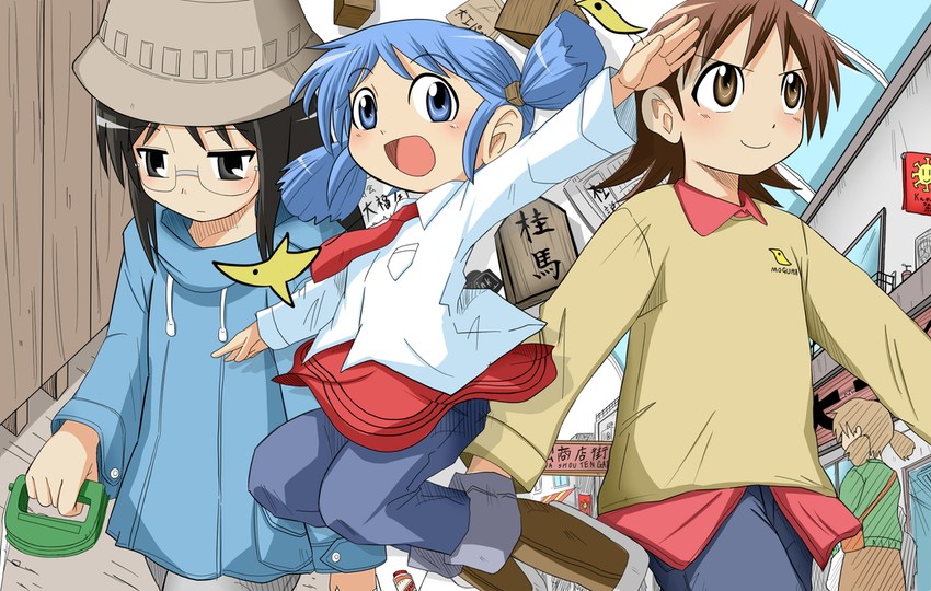 naganohara mio, aioi yuuko, and minakami mai (nichijou) drawn by shijiani
