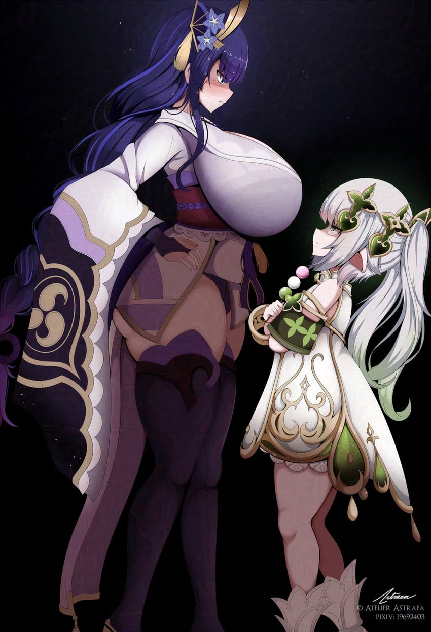 raiden shogun and nahida (genshin impact) drawn by astraea_(atelierastraea)
