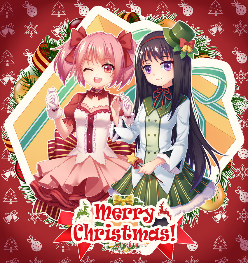 akemi homura and kaname madoka (mahou shoujo madoka magica) drawn by gu_liang_dun_grain