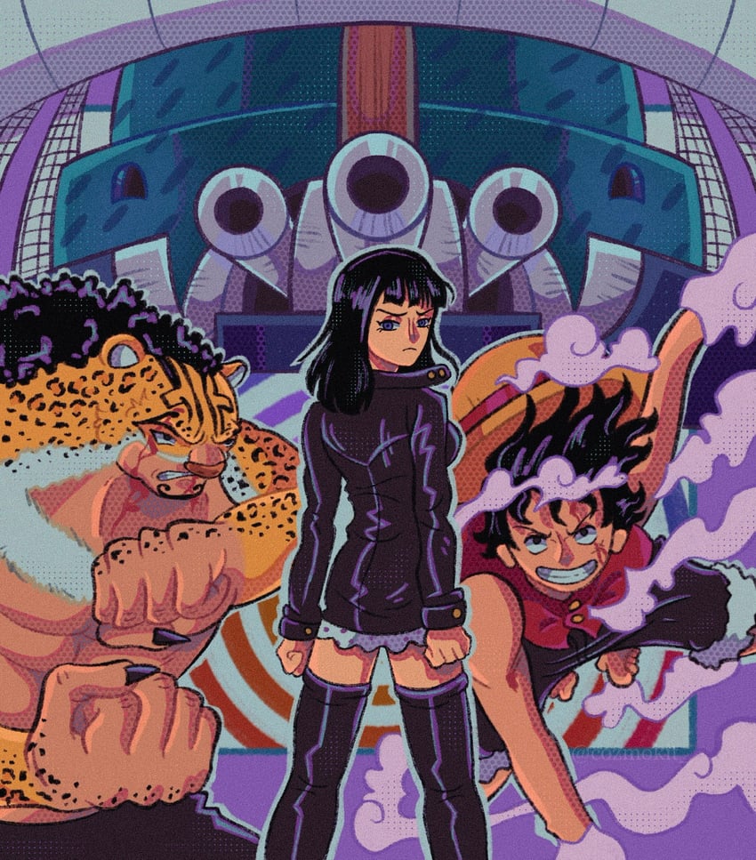 monkey d. luffy, nico robin, and rob lucci (one piece) drawn by cozmokit