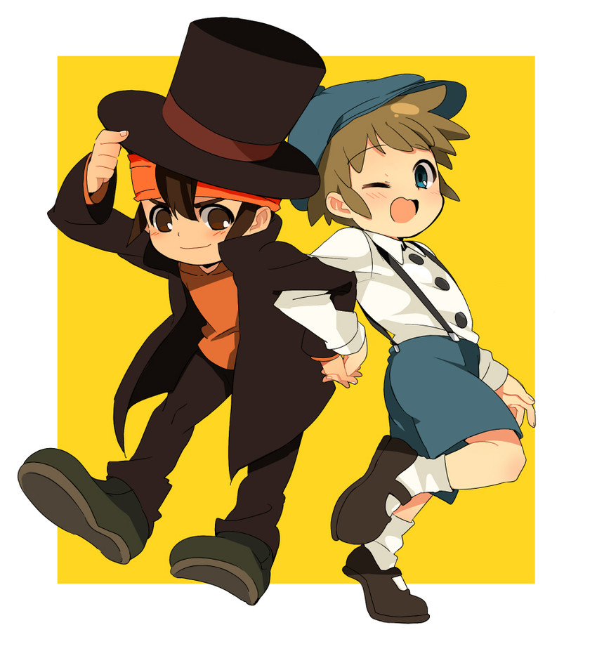 endou mamoru, tachimukai yuuki, hershel layton, and luke triton (inazuma eleven and 1 more) drawn by caterpillar_(artist)