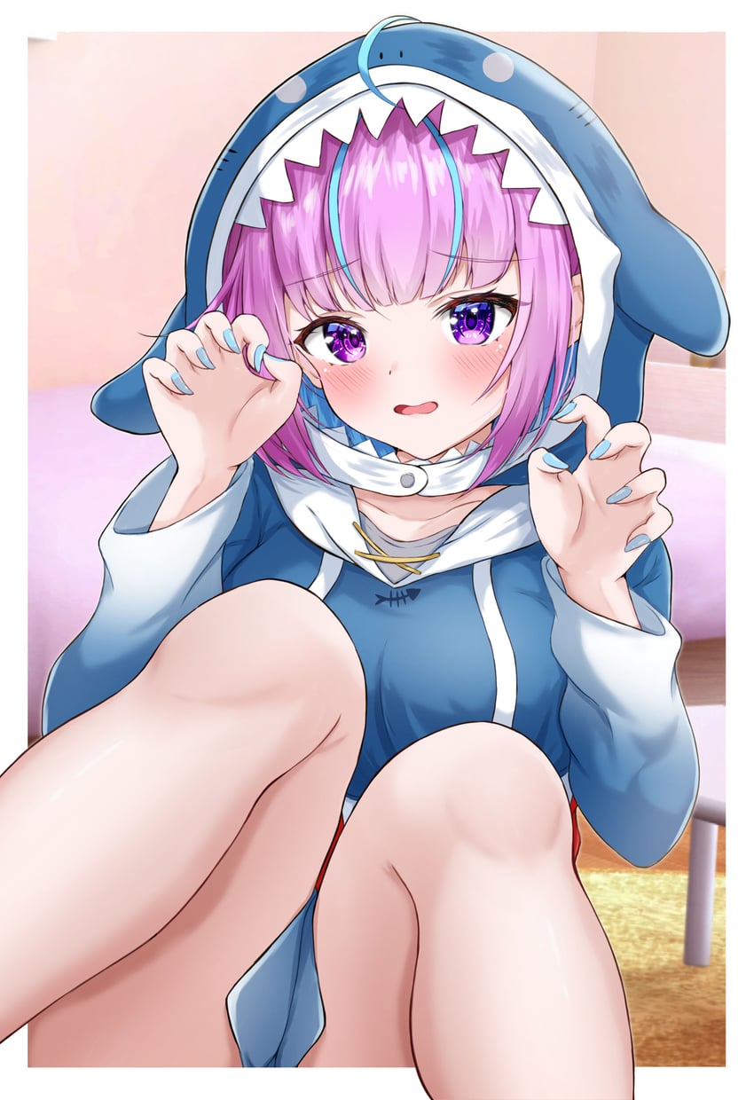gawr gura and minato aqua (hololive and 1 more) drawn by rinkaa_(lovelive765pro2)