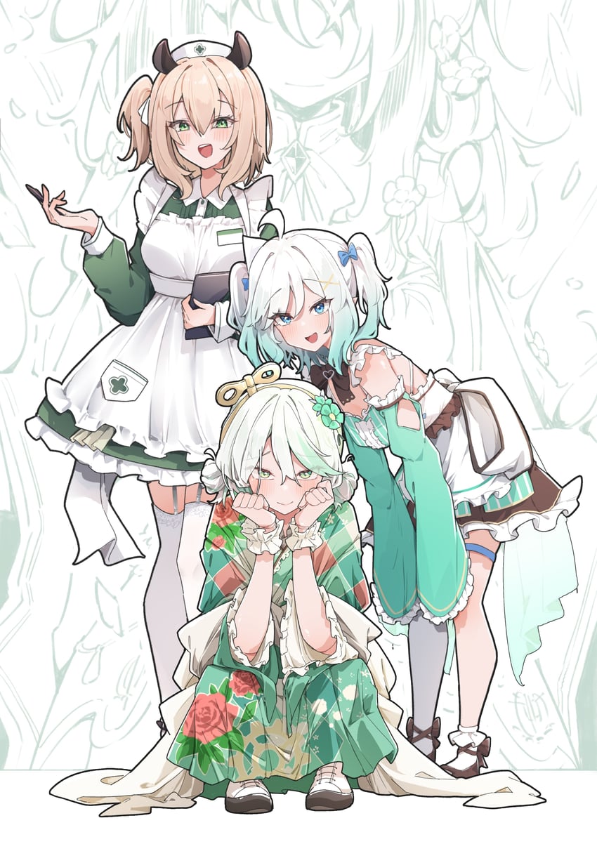 ceres fauna, cecilia immergreen, mint fantome, and nimi nightmare (hololive and 2 more) drawn by airenif