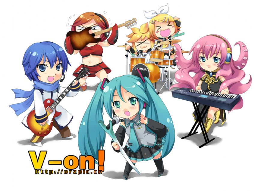 hatsune miku, kagamine rin, kagamine len, megurine luka, kaito, and 2 more (vocaloid and 1 more) drawn by tian_shi_meng_mo