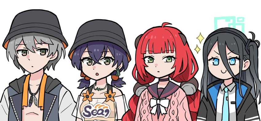 aris, ukinami yuzuha, belle, wise, and tanaka minami (blue archive and 1 more) drawn by washin