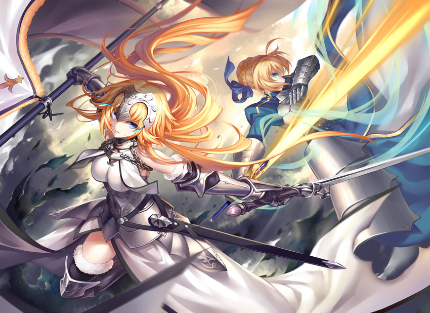 artoria pendragon, saber, and jeanne d'arc (fate and 1 more) drawn by kousaki_rui