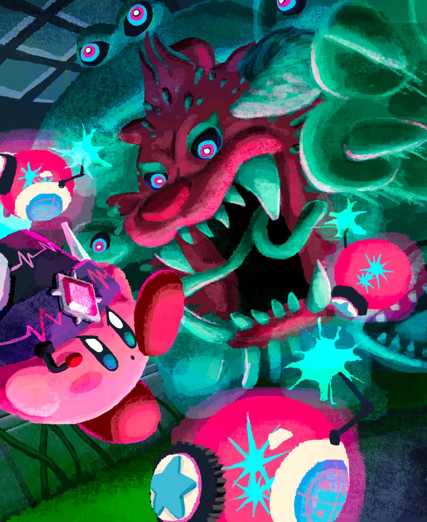 kirby, fecto forgo, and bomb kirby (kirby and 1 more) drawn by aruco_co
