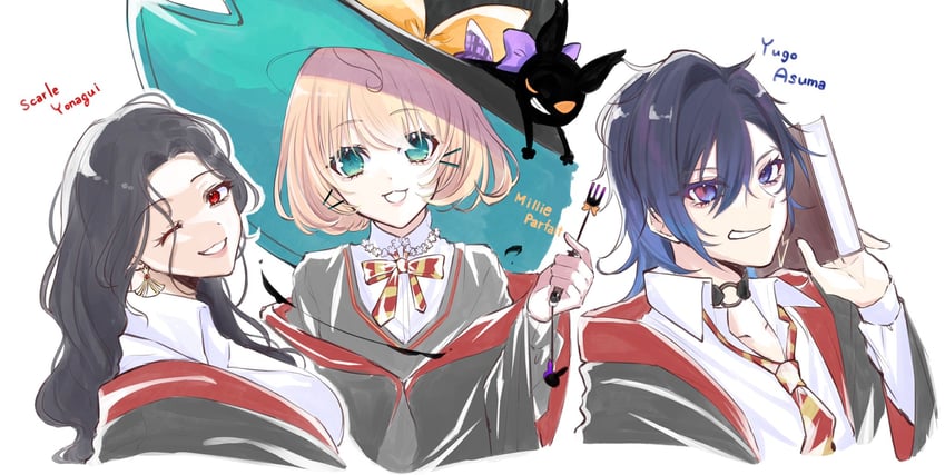millie parfait, scarle yonaguni, and yugo asuma (nijisanji and 3 more) drawn by yukishiro_(boma_winter)