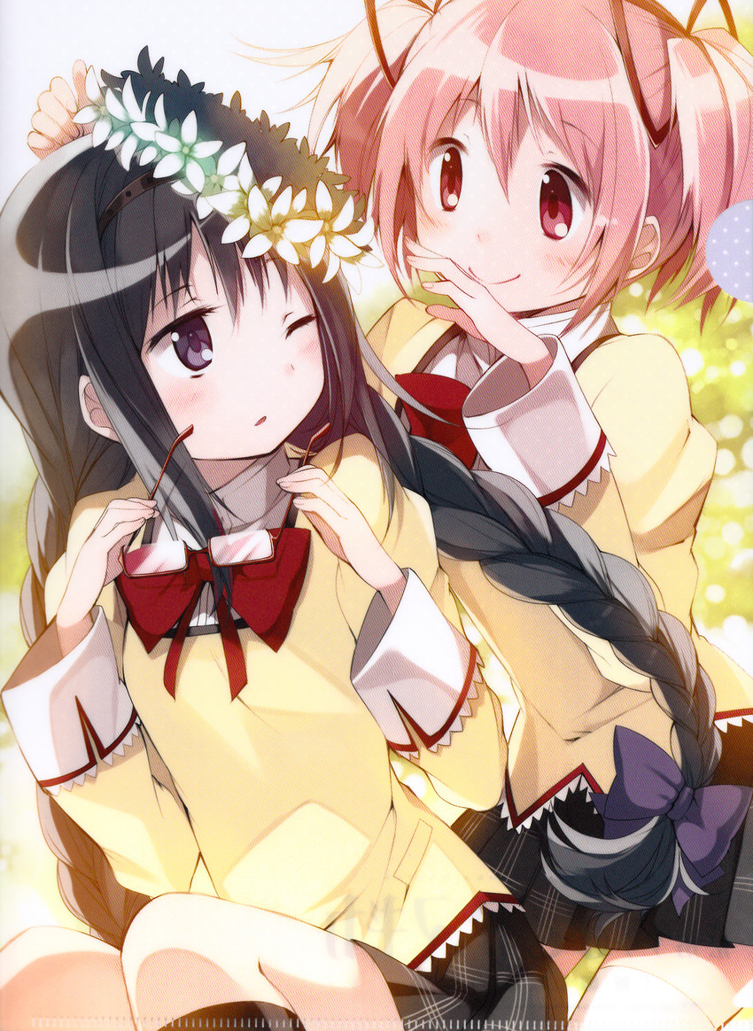 akemi homura and kaname madoka (mahou shoujo madoka magica) drawn by hanokage
