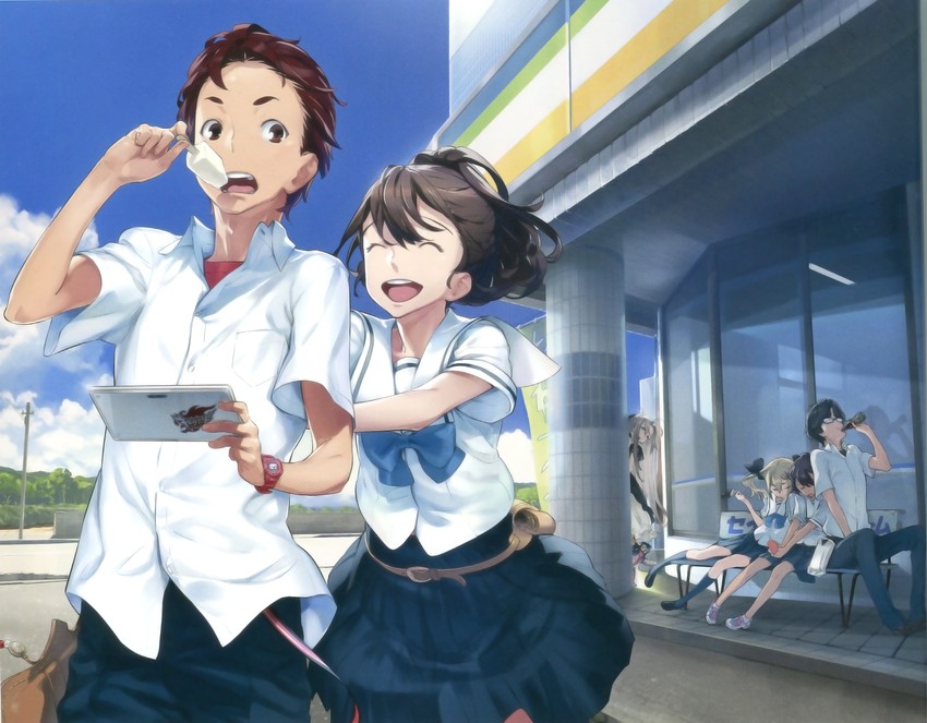 senomiya akiho, koujiro frau, yashio kaito, yukifune airi, daitoku junna, and 1 more (robotics;notes) drawn by fukuda_tomonori