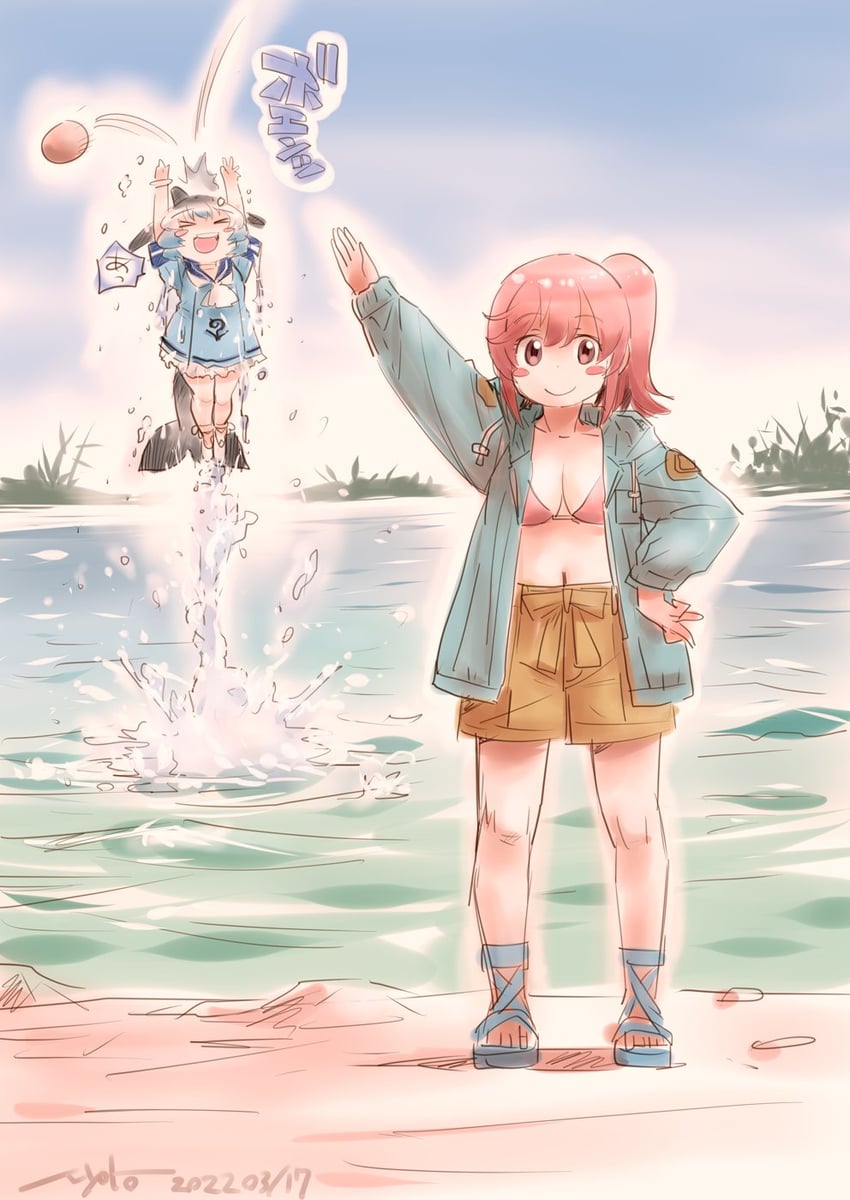 common bottlenose dolphin and nana (kemono friends) drawn by nyororiso_(muyaa)