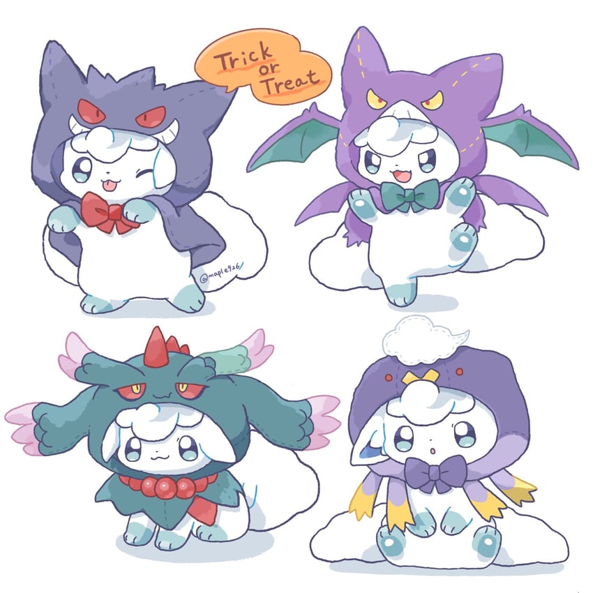 gengar, alolan vulpix, crobat, drifblim, and flutter mane (pokemon) drawn by kana_(maple926)