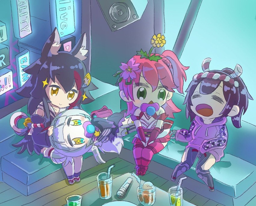 sakura miko, ookami mio, murasaki shion, and roboco-san (hololive and 1 more) drawn by yunra665