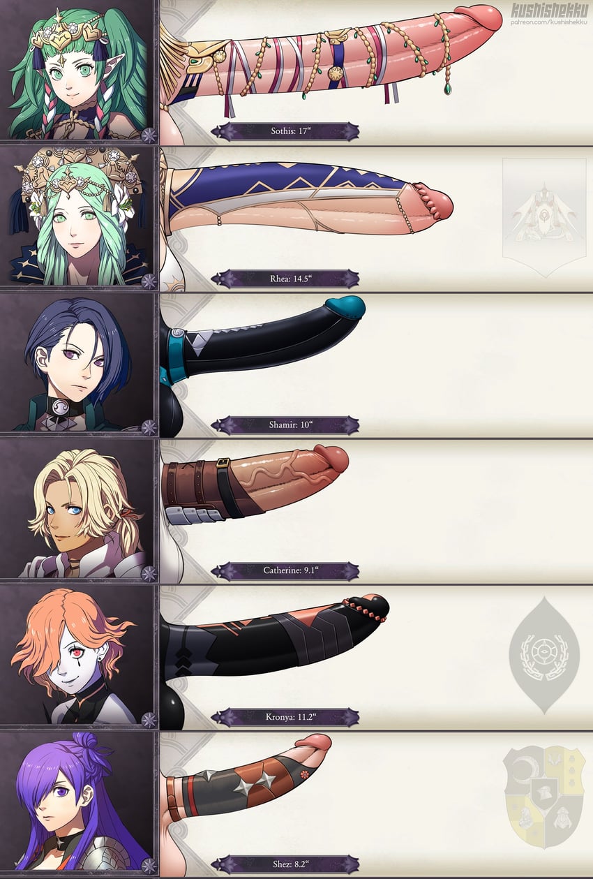 rhea, sothis, female shez, shamir nevrand, catherine, and 1 more (fire emblem and 1 more) drawn by kushishekku