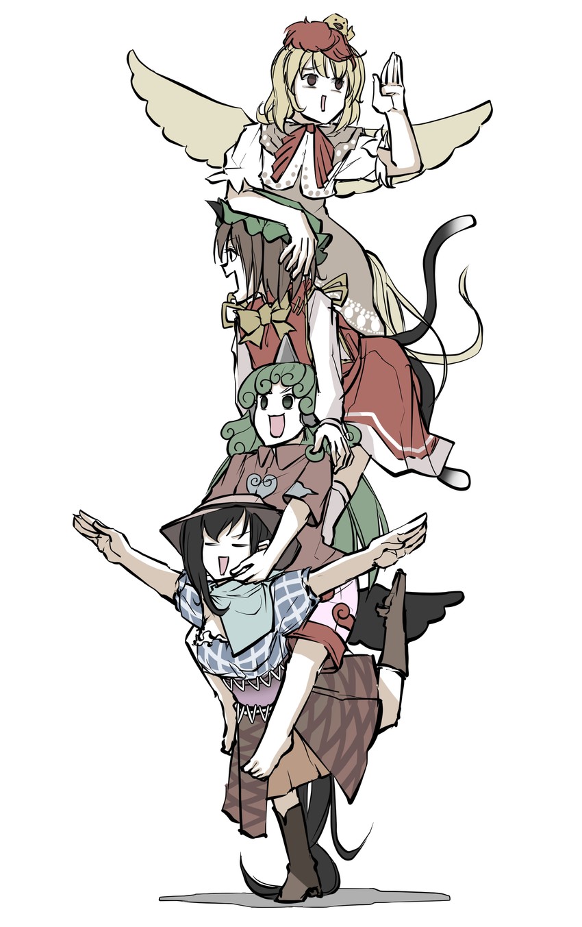 chen, kurokoma saki, komano aunn, and niwatari kutaka (touhou and 1 more) drawn by peroponesosu.