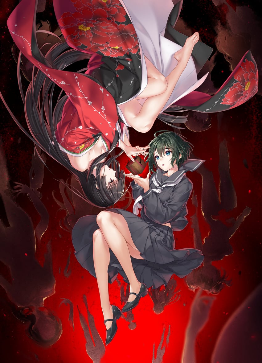 shiki kyoko and kuryo nozomi (nie no hakoniwa) drawn by kaguyuzu