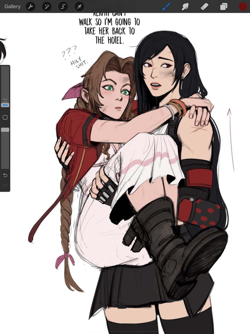 tifa lockhart and aerith gainsborough (final fantasy and 3 more) drawn by grace_kim_(ryuuna)