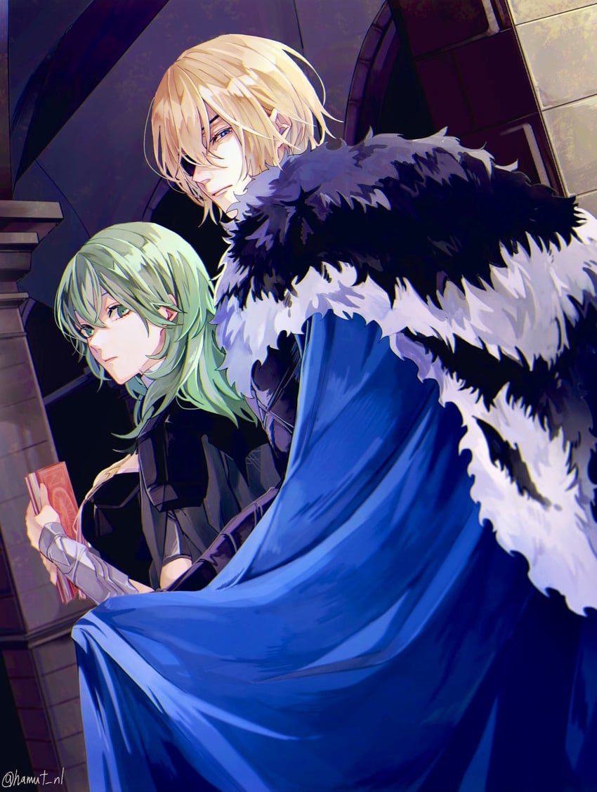 dimitri alexandre blaiddyd and female byleth (fire emblem and 1 more) drawn by hamut_nl