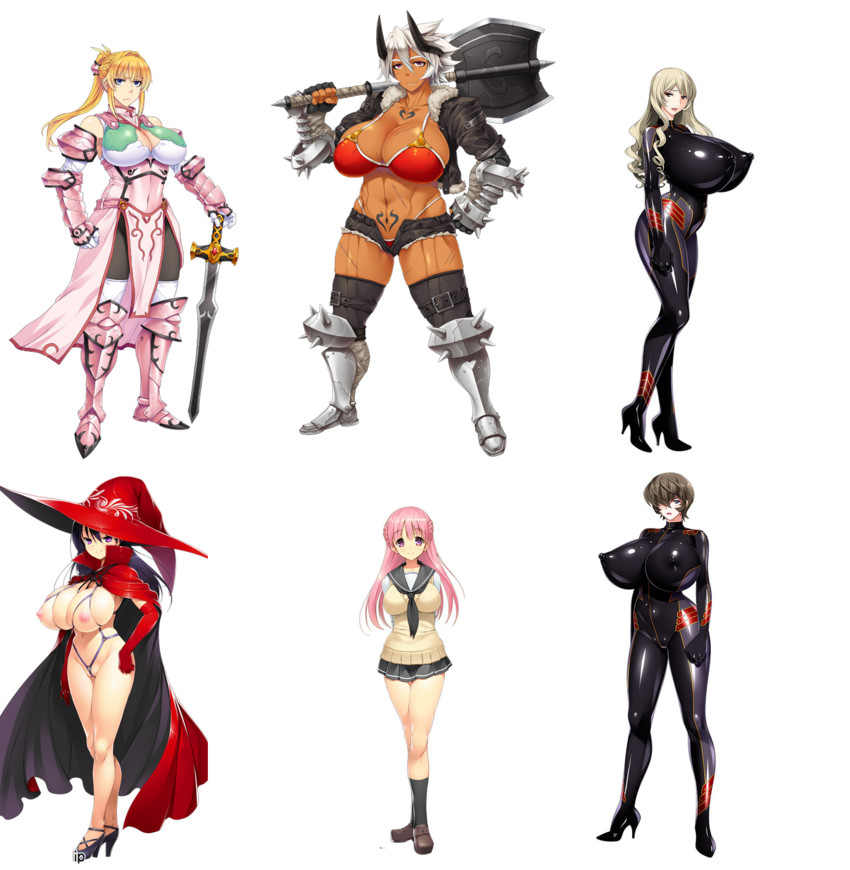 enma kaoru, warrior helga, henrietta knight, himeno yuki, shingyoji yuki, and 1 more (gyakuten majo saiban and 2 more) drawn by denki_showgun, ozawa_akifumi, and takahashi_record