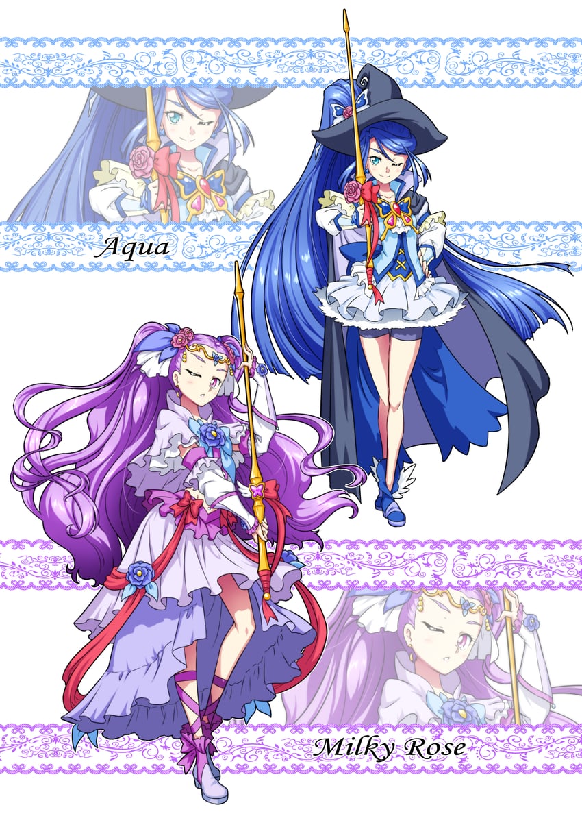 minazuki karen, mimino kurumi, cure aqua, milk, and milky rose (precure and 3 more) drawn by matatabi_(karukan222)