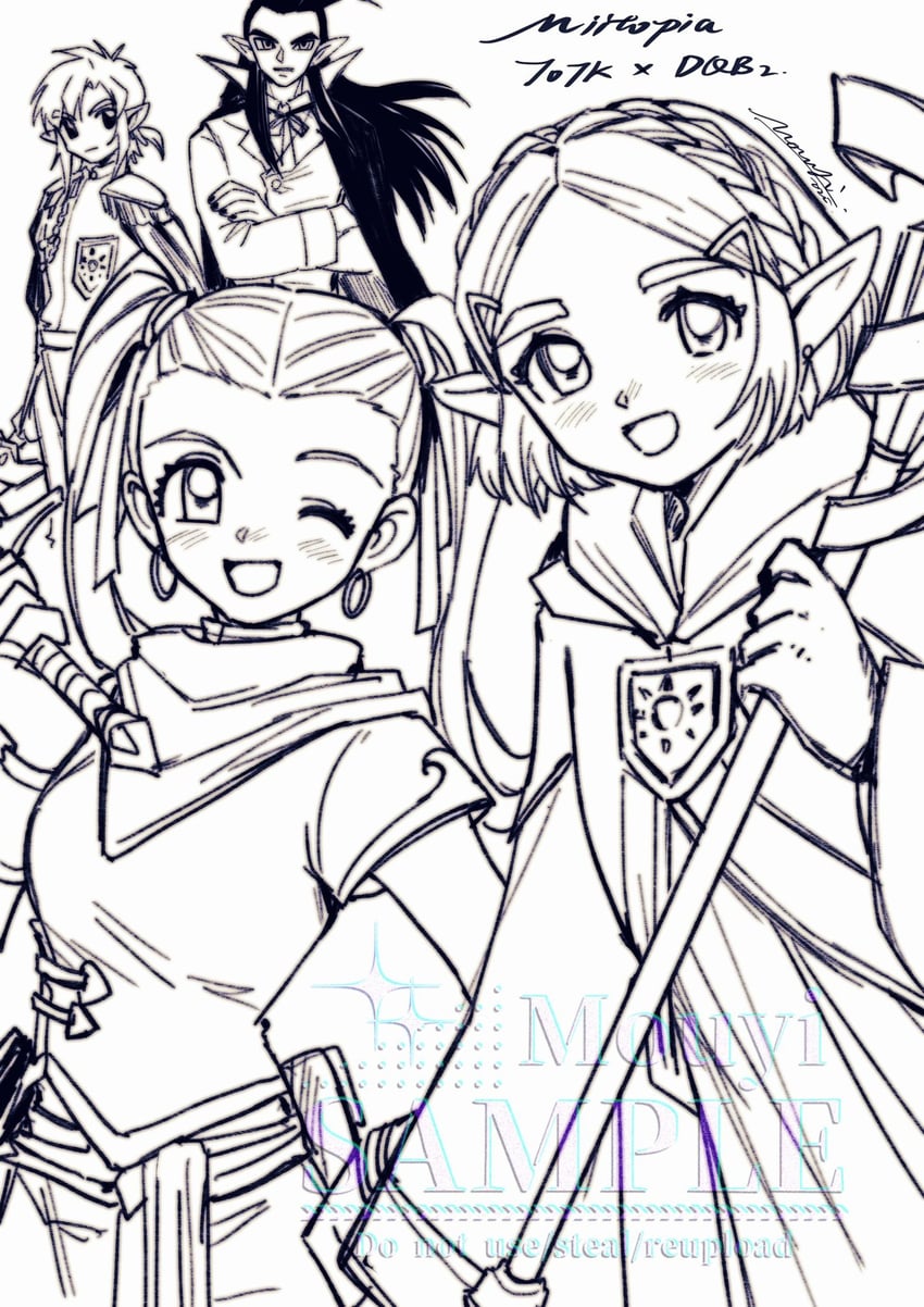 link, princess zelda, sidoh, and female builder (the legend of zelda and 4 more) drawn by mouyi