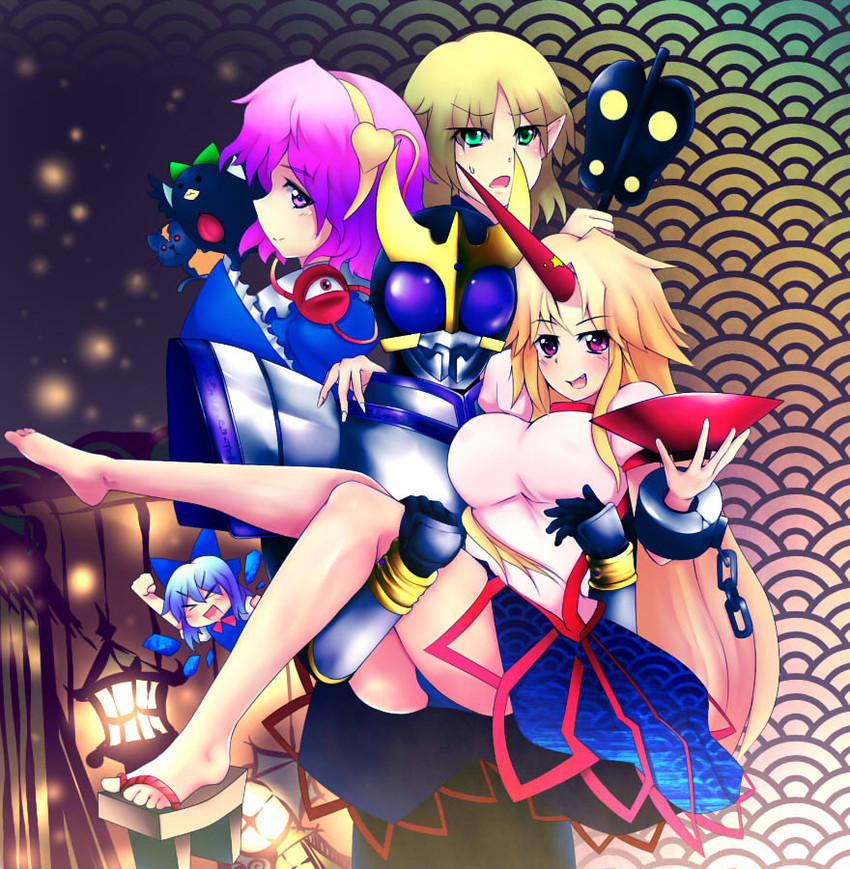 cirno, komeiji satori, kaenbyou rin, reiuji utsuho, mizuhashi parsee, and 2 more (touhou and 2 more) drawn by nasuka@hiyokko