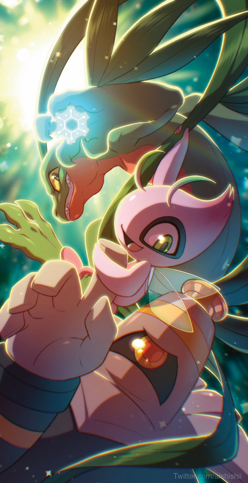 celebi, dusknoir, and grovyle (pokemon and 2 more) drawn by aishishii