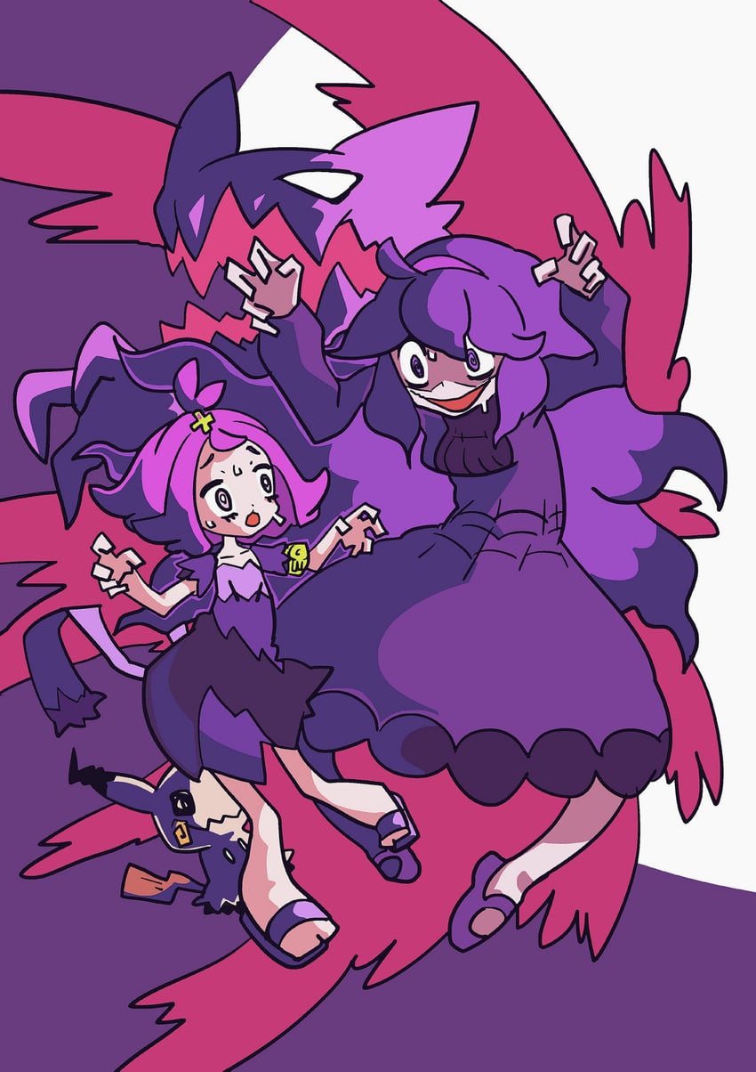 hex maniac, mimikyu, acerola, and haunter (pokemon and 2 more) drawn by occumt