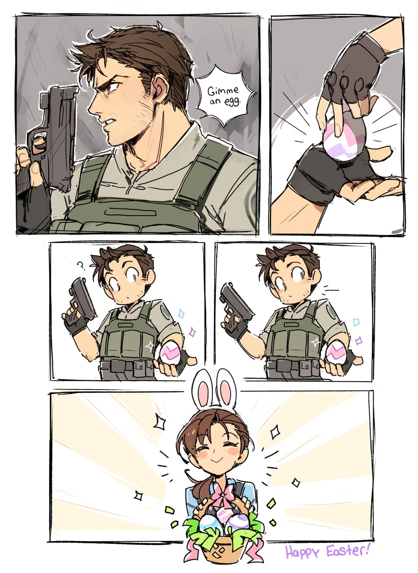 jill valentine and chris redfield (resident evil and 1 more) drawn by almightychiru