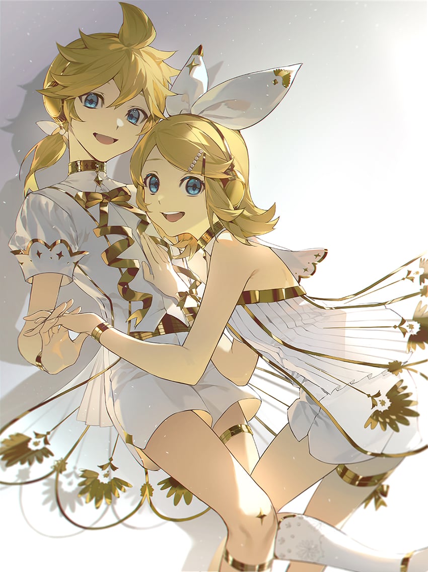 kagamine rin, kagamine len, gramophone rin, and gramophone len (vocaloid and 1 more) drawn by xiaojiaju