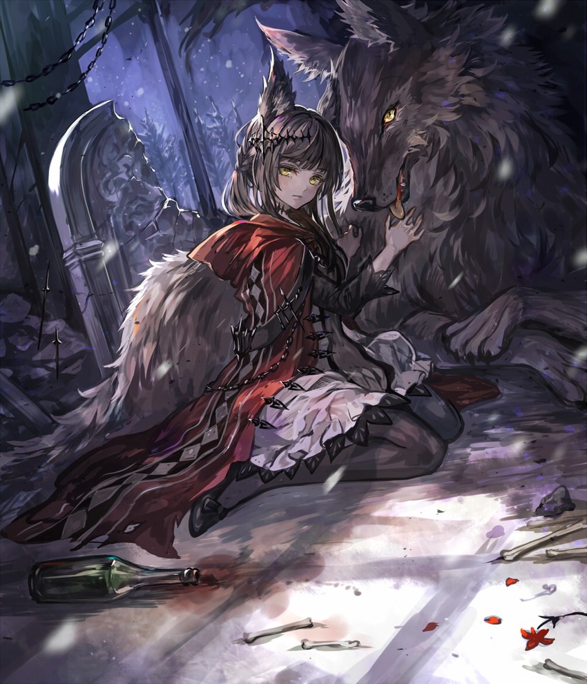 little red riding hood and big bad wolf (original and 1 more) drawn by senano-yu