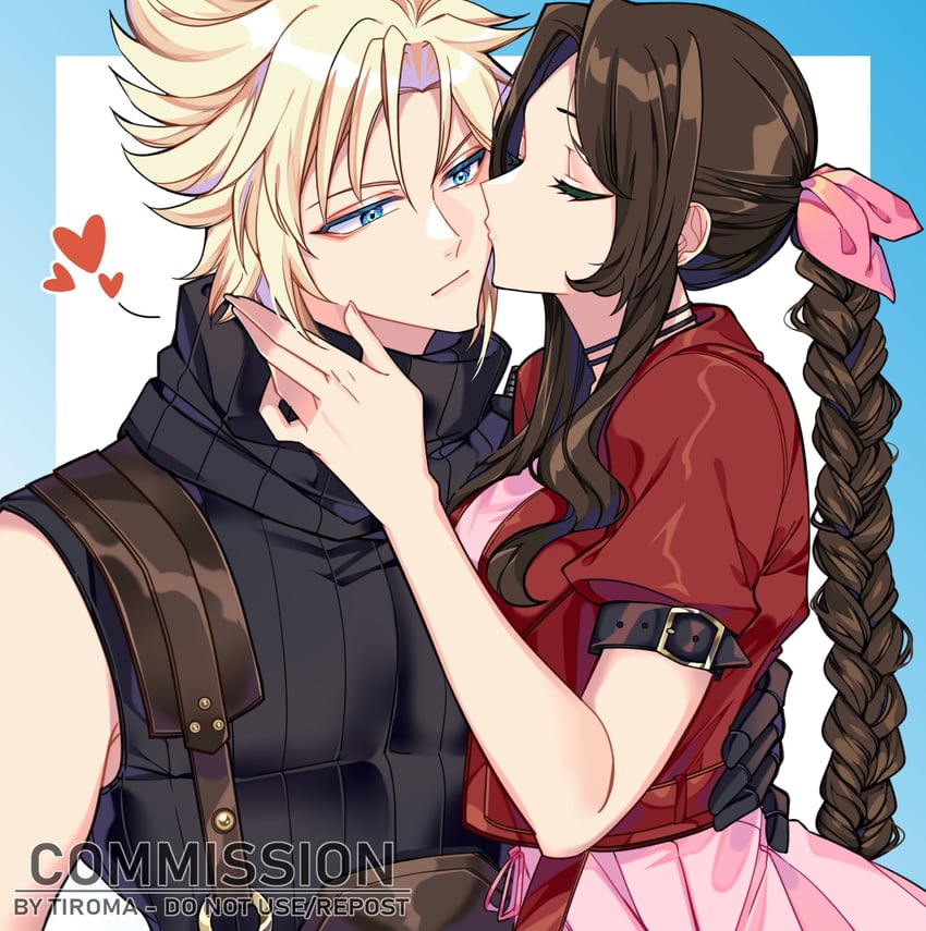 cloud strife and aerith gainsborough (final fantasy and 2 more) drawn by tiroma