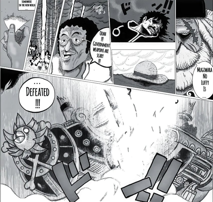monkey d. luffy, kizaru, thousand sunny, and jaygarcia saturn (one piece) drawn by opmangart69