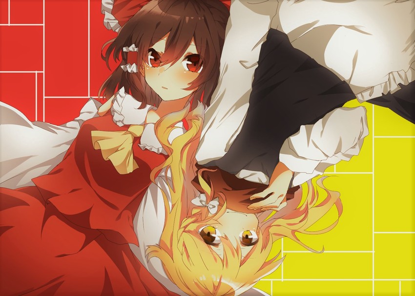 hakurei reimu and kirisame marisa (touhou) drawn by momotarou_(4188momoko)