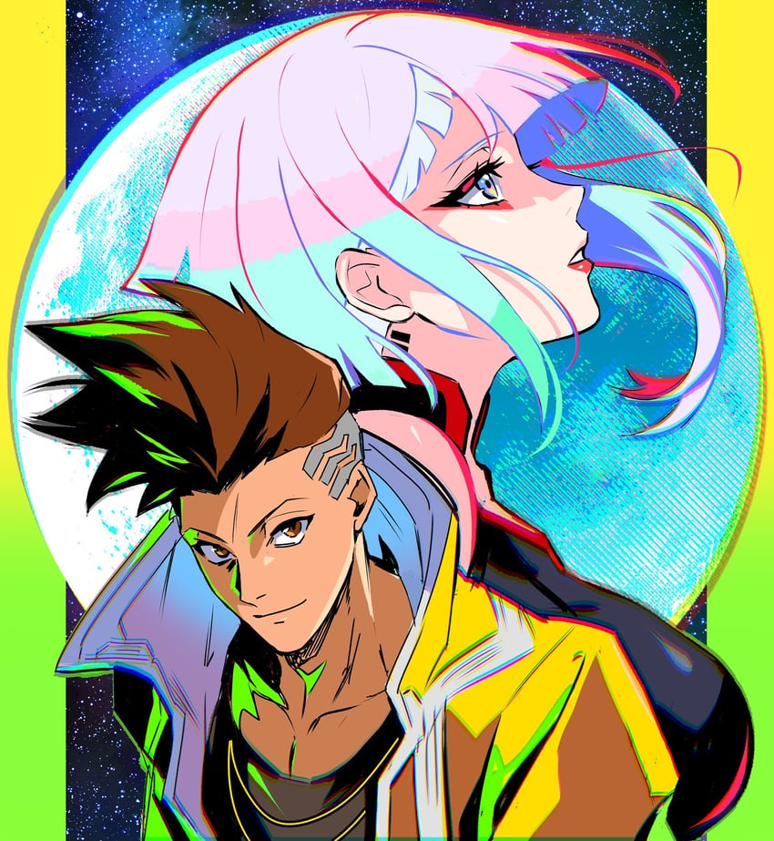 lucy and david martinez (cyberpunk and 1 more) drawn by kaji_kento