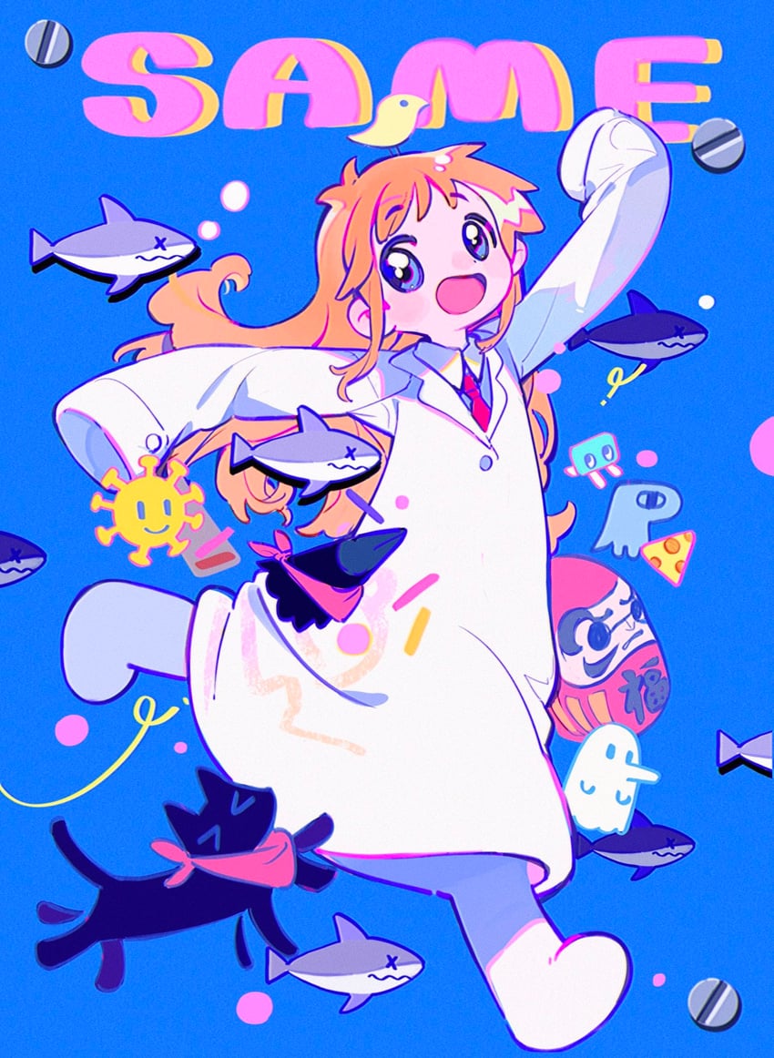 professor shinonome, sakamoto, and crow (nichijou) drawn by renzhi00334233