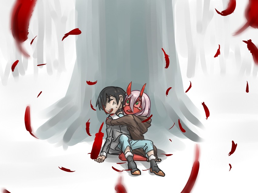 zero two and hiro (kirby and 2 more) drawn by siozirinootaku21