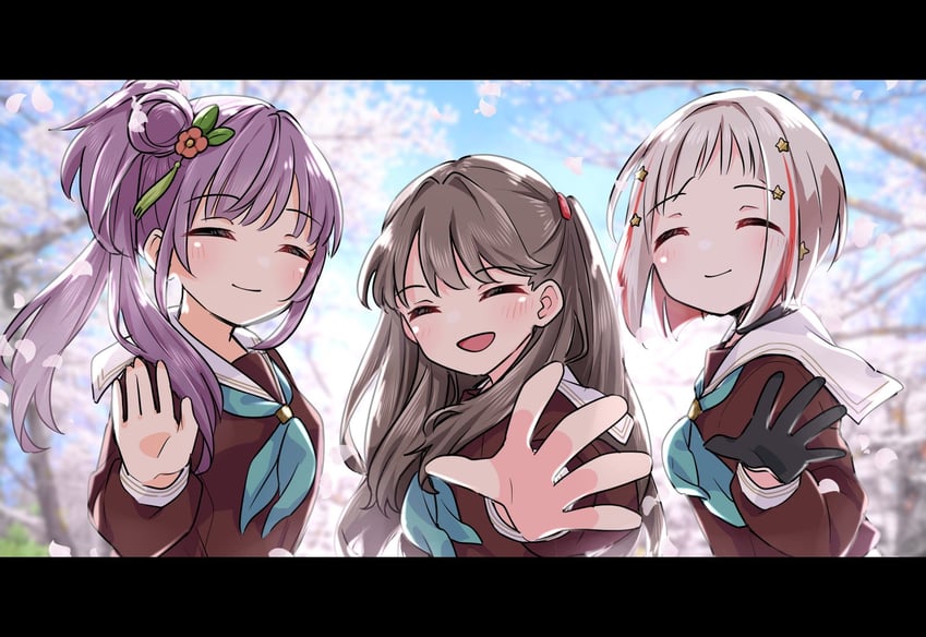 fujishima megumi, otomune kozue, and yugiri tsuzuri (love live! and 1 more) drawn by shiro_(white_2530)