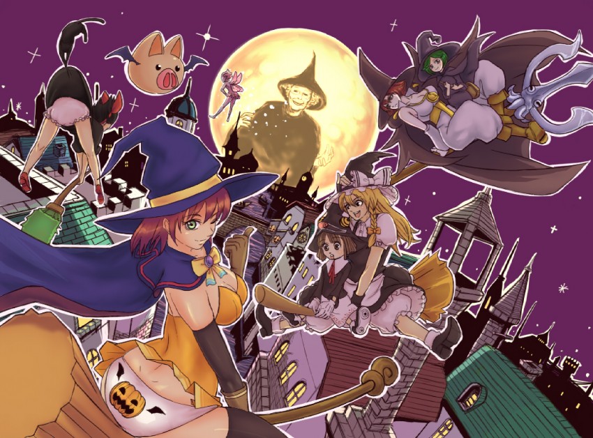 kirisame marisa, kiki, jiji, schierke, alice wishheart, and 4 more (touhou and 5 more) drawn by bisco_(letitbleed)