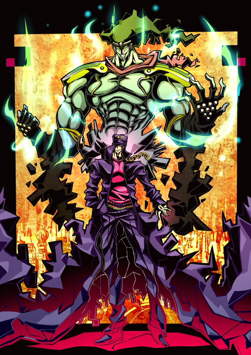 kujo jotaro and star platinum (jojo no kimyou na bouken and 1 more) drawn by givuchoko