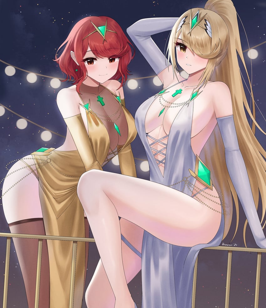 pyra and mythra (xenoblade chronicles and 1 more) drawn by doiparuni